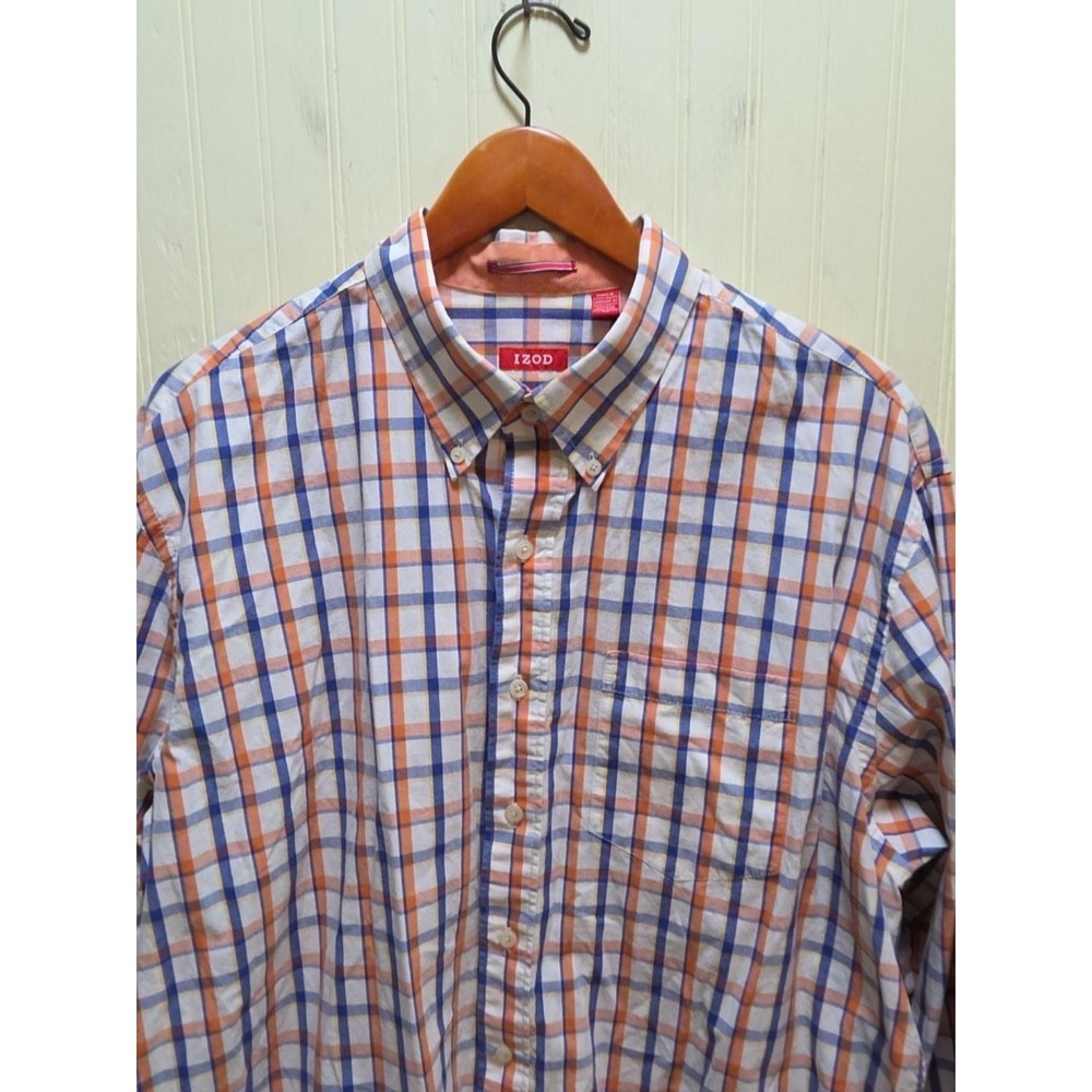 IZOD Shirt‎ Mens XL Multicolor Plaid Long Sleeve Button Up Pocket Casual Cotton